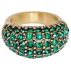 Signed Heidi Daus Gold Tone Green Crystal Dome Cocktail Designer Ring Size 5.75